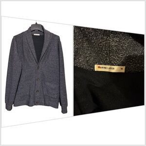 Marine Layer CLAYTON TEXTURED CARDIGAN IN ANTHRACITE ORGANIC COTTON BLEND SZ M